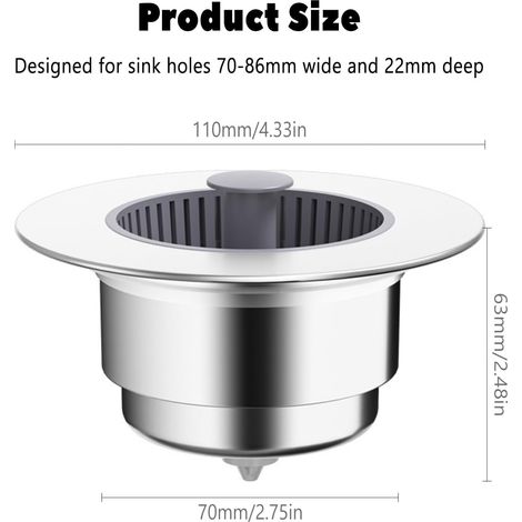 Bouchon Cuisine, Combiné Filtre Cuisine Bouchon avec Un Set Grille Cuisine Bouchon Universel en Acier Inoxydable Filtre de Lavabo de Salle (1/4)