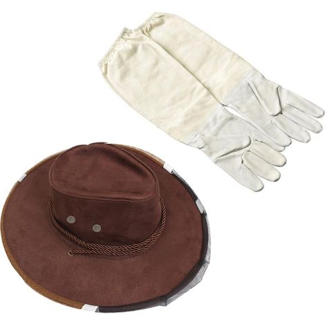 Chapeau de Cowboy Anti-abeilles en Denim et Voile Filet pour Apiculture avec Protection Visage et Cou, Confortable, Livré avec Moufles en Cuir D'agneau Blanc, pour Jardinage (1/5)