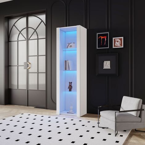 Vitrina con 3 Estantes de Vidrio y LED, Mueble de Almacenaje en Tablero de Partículas para Salón, 55×38×166 cm (1/5)