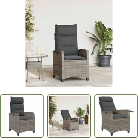 Chaise de jardin confortable - Chaise de jardin inclinable avec table d'appoint gris polyrotin (1/5)
