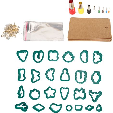 193 moules à découper pour boucles d'oreilles en pâte polymère (à faire soi-même)  25 moules à découper en pâte polymère pour porte-clés et colliers (vert foncé) (1/5)