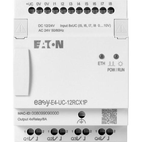 Module logique 12/24 VDC,24 VAC sans aff. 8E TOR: 4 ana 4S relais Push In 000197505 EATON EASY E4 UC 12RCX1P (1/4)