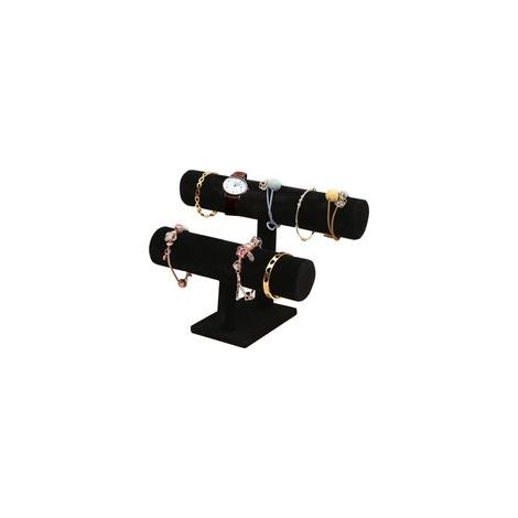 Présentoir à Bijoux en Velours - Porte Bracelet, Support pour Collier, Montre - Organisateur de Bijoux (Noir, 2 Couches)