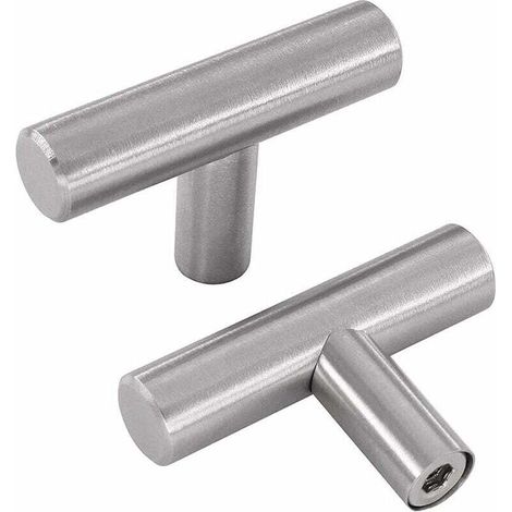 10 pieces silver handles – T-shaped furniture door knobs cabinet drawer handles stainless steel with screws MUMU (1/4)