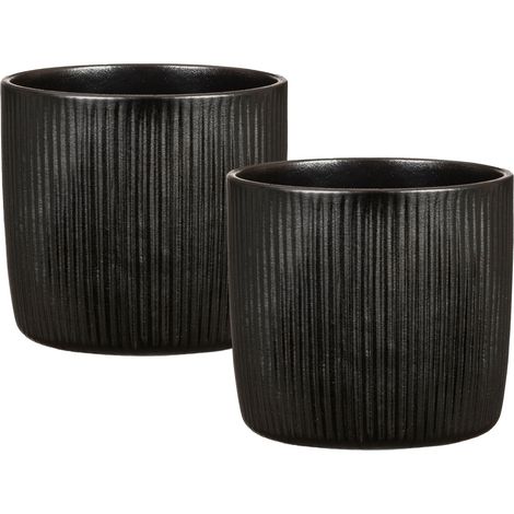 Scheurich Solido Linea, set de 2 pots à fleurs en céramique, coloris: Ebano, diamètre 15 cm, hauteur 13,7 cm, 1,9 l vol.