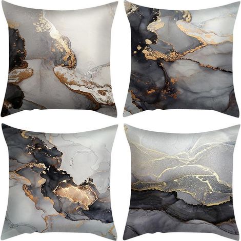 Housse de Coussin Noire Marbre 45x45cm Doré Art Abstrait Moderne Taie d'Oreiller en Velours Doux pour Canapé Lit Décor Intérieur Extérieur Lot de 4 (1/5)