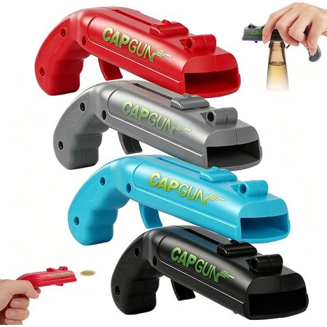 Ouvre-bouteille pistolet, lot de 4, décapsuleur lanceur pour bière, bar, fête et cadeau.