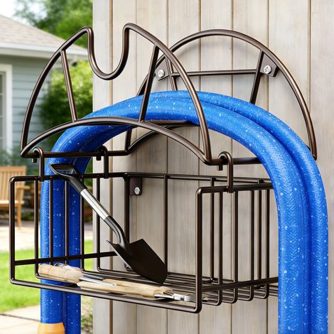 Support mural pour tuyau d'arrosage, 11,7 x 5,7 x 5,8 pouces, support de tuyau mural, support de tuyau en métal pour jardin, cour, garage (1/4)