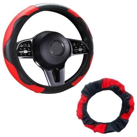 (Noir, Rouge)Couvre Volant - Universel - Noir Rouge - Cuir Microfibre - 37-38 cm - Antidérapant (1/4)