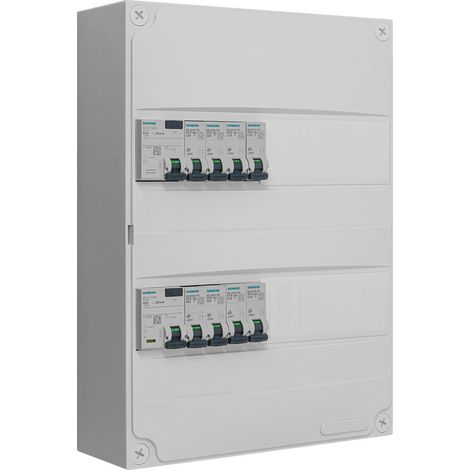 Siemens – Tableau électrique 2 rangées pré-équipé 1 inter. diff. 63A – 1 inter. diff. 40A – 8 disjoncteurs – IP30 – IK05 – Montage en GTL
