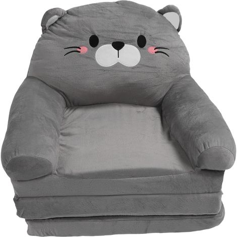 Decdeal Canapé pour enfant en peluche avec coussin pliable et accoudoirs, idéal pour la sieste, le jeu, le sommeil ou la lecture, gris, 3 couches (1/5)