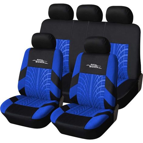 AUTOYOUTH Blaue Autositzbezüge Komplettset, 3D-Reifenprägung Vordersitze & geteilte Rücksitzbankbezüge, Airbag-kompatibel, Schnellmontage, universelle Passform für PKW, SUV, Sitzschoner (9-teilig) (1/5)