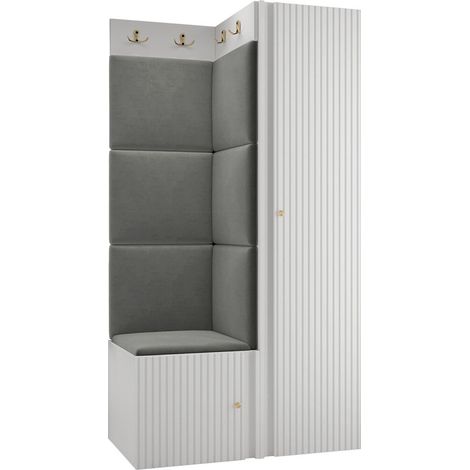 Meuble d'entrée Hartford 390, Manila 16, 186x82x46cm, MDF, Stratifié, Tissu, Murale, À poser