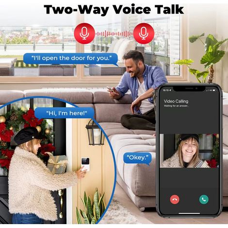 Video-Türklingel, kabellose WLAN-Türklingel, hochauflösende smarte Gegensprechanlage für Zuhause, schwarz.