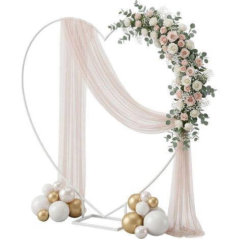 Relaxdays Heart-shaped Balloon Arch, Steel, Wedding, Engagement, HxW: 220x220 cm, Flowers, White