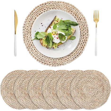 Lot de 6, Sets de Table Ronds Tissés en Cosse de Maïs, Sets de Table Tressés Naturels, Sets de Table en Paille pour Dîner / Table Basse, 30 cm (1/5)
