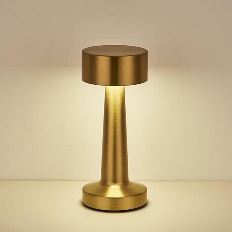 Lampe de Table Sans fil USB Rechargeable, 3 Couleurs luminosité, Tactile Dimmable Métallique LED pour Salle à manger Bureau Chambre à Coucher Chevet Salon (Or) (1/5)