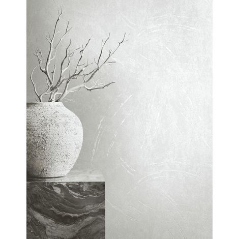 Papier peint blanc brillant aspect béton structure moderne look industriel pour salon, chambre à coucher, cuisine, 10,05 x 0,53 m (1/4)