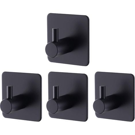 4 Pièces Crochet Adhesif Mural Noir, Crochets Adhésifs Muraux Salle de Bains Cuisine, Inox Patère Murale Adhesive Autocollant sans Percer (1/5)