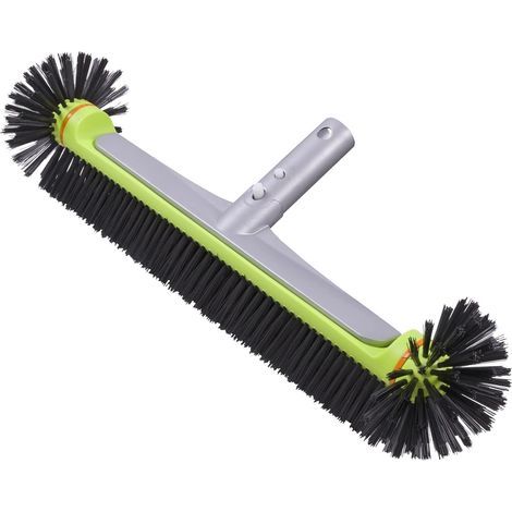 Round pool brush with aluminum back and stiff bristles for cleaning walls, tiles, and vinyl (1/5)