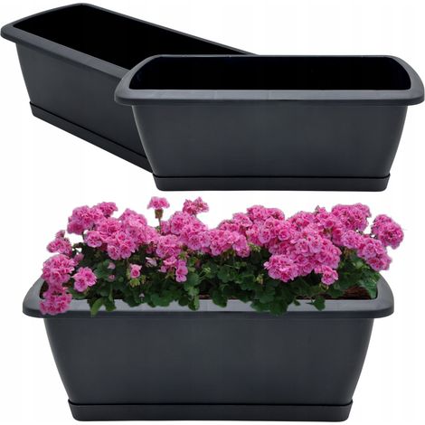 Pot de fleurs de balcon ISE400P-S433 avec support, couleur anthracite, 17 l (1/5)