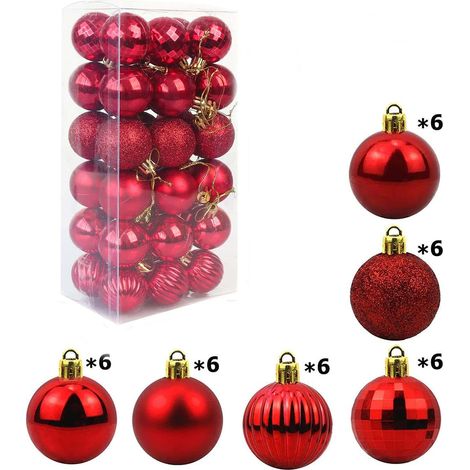 boules de Noël rouges de idéales pour décorer votre sapin de vos fêtes de Nouvel An et mariages 4 cm 36 (1/4)