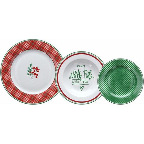 Tognana Servizio Natale Tavola Atollo North Pole 18 Pz Rosso Verde