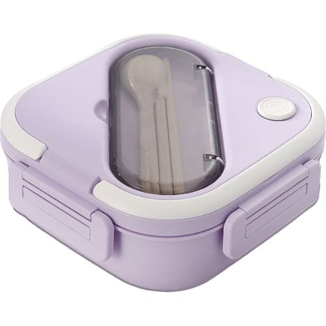 Fiambrera de plástico isotérmica, impermeable y con múltiples compartimentos, ideal para el colegio y la oficina, en color morado. (1/4)