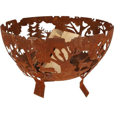 Esschert Design – Brasero en acier rouillé 58cm – Motifs animaux et arbres découpés au laser – Décoration de jardin authentique – Poids 6,1kg (1/6)