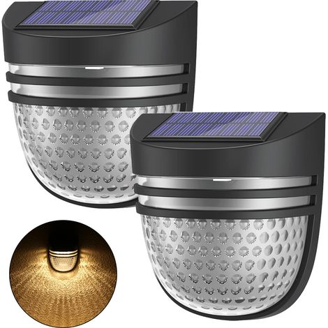 Lot de 2 lampes solaires d'extérieur, lampes de clôture étanches solaires avec Mode respiration/constant, appliques murales solaires, lampes de jardin (1/5)