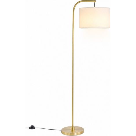 Relaxdays Bogen-Stehlampe, neigbarer Stoffschirm, E27, HxBxT: 160x57x36 cm, Standleuchte, Leinen & Metall, weiß/messing (1/5)