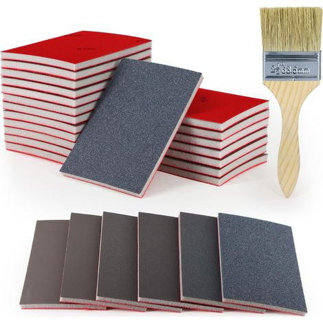20 Pcs Éponge de Ponçage, Grain 180 Papier abrasif, Tampons de ponçage humides et secs, Éponges Abrasive pour métal, à L'Artisanat, modélisme, Meubles et Bois (1/4)