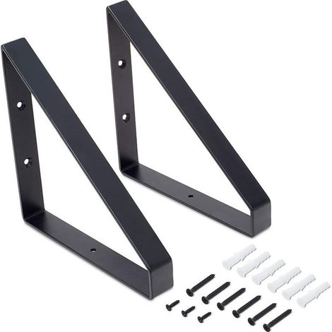 (Noir) Lot de 2 supports triangulaires métalliques robustes, supports d'étagère murale, supports d'angle métalliques pour suspendre des meubles, connecteurs industriels avec vis (1/5)