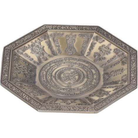 Plateau de combustion octogonal, écritures bouddhistes, 8 symboles auspicieux, plat sacrificiel pour le feu, fournitures bouddhistes, cyan (1/5)