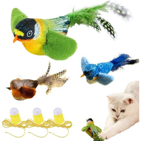 Jouet interactif pour chat avec oiseau sonore et herbe à chat, jouet de chasse suspendu avec ventouse (1/5)
