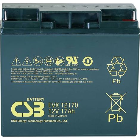 CSB Battery EVX12170 EVX12170 Batteria al piombo 12 V 17 Ah Piombo-AGM (L x A x P) 181 x 167 x 76 mm Vite M5 Ciclica,