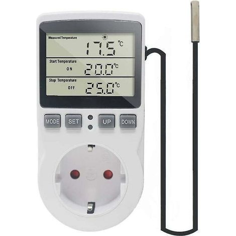 pair Thermostat numérique 230 V – Prise de régulateur de température avec capteur – Minuterie et interrupteur pour serres et aquariums (1/5)