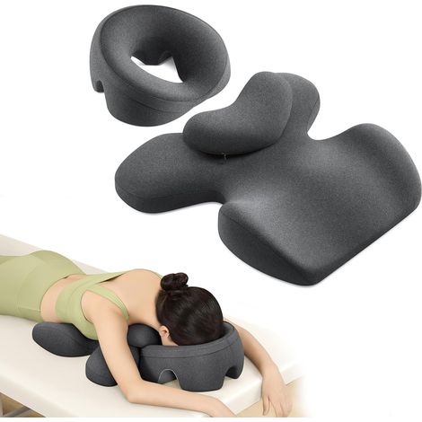 Massage appuie-tête pour le lit, un oreiller de sommeil de soutien de poitrine et de visage,convient au massage,au spa et au sommeil,Visée vers le bas pour après la chirurgie pour dormir, gris foncé