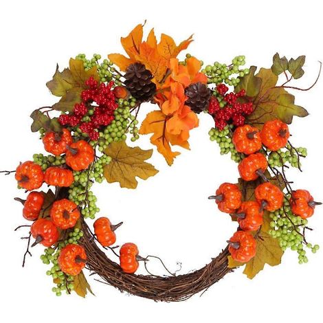Couronne d'automne pour porte d'entrée, couronnes de citrouilles à suspendre, décorations d'Halloween pour la maison