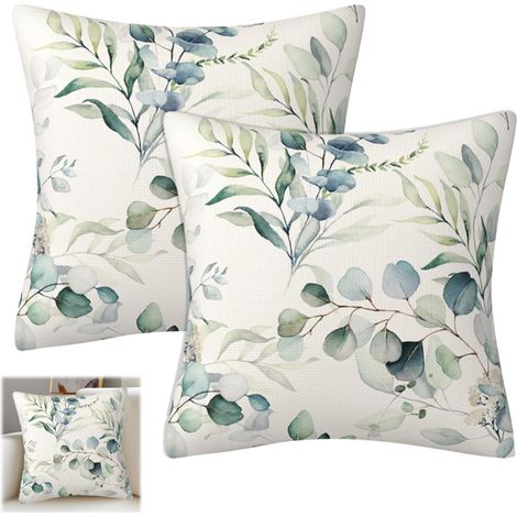Fodere per cuscini in eucalipto 45x45 cm, set da 2, quadrate, lavabili, in lino, per patio, giardino, soggiorno all'aperto, divano, arredamento moderno e naturale verde.