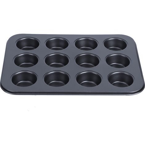 Moule à muffins rond antiadhésif 12 cavités, ustensiles de cuisine pour la maison et le bricolage (noir) (1/5)
