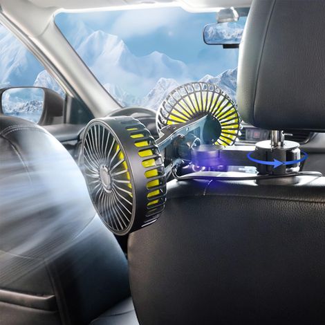 Ventilateur USB double tête pour siège arrière, 3 vitesses de ventilation puissante, rotation à 360° pour une circulation d'air optimale, compatible avec berlines, SUV, camping-cars et camions. (1/5)
