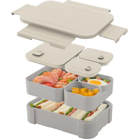 Adatto al microonde e alla lavastoviglie - Plastica senza BPA - Set a 3 scomparti - Per scuola, lavoro e viaggi - Bianco - Bento box Pranzo per bambini (1/5)