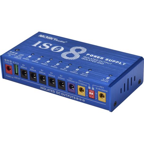 MOSKYAUDIO 9-Kanal-Netzteil für Musikinstrumente mit unabhängigem Kurzschlussschutz, LED-Betriebsanzeige, 8 DC-Ausgängen und 1 USB-Ausgang für Gitarreneffektpedale und andere tragbare Musikinstrumente (1/5)