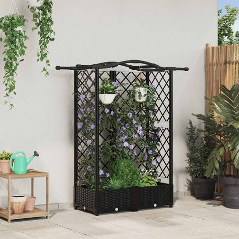 Cama elevada con trellis y techo Negro 124 x 40 x 126 cm PP