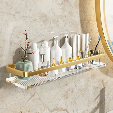 (Auréate 50 cm) Étagère flottante murale pour salle de bain, support de rangement, étagère suspendue en acrylique pour cuisine et salon, accessoires de rangement pour la maison (1/5)
