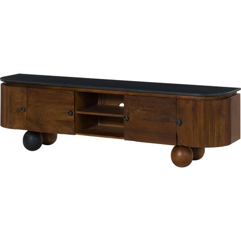 TV-Board Mango 180x40x50 dunkelbraun lackiert / Marmor schwarz FLORENZ 200 (1/4)
