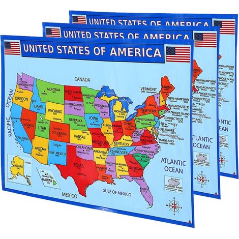 3 pièces Usa Wandkarte aus UV Papier Laminierte et