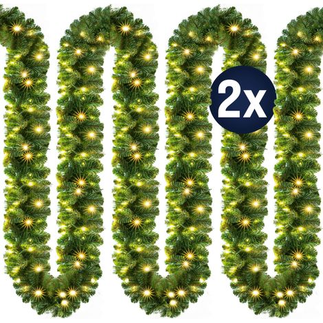 Guirlande de Noël lumineuse Décoration en sapin artificiel avec lumières blanc chaud pour porte fenêtre balustrade 2x 5 m 100LEDs