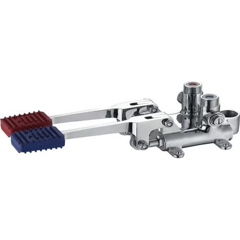 Ensemble de Robinet à Pédale Mains Libres,Mitigeur à pédale, Mitigeur à pied avec deux pédales poussoirs d'eau chaude et froide (1/4)